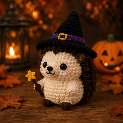 Spooky-Cute Crochet Witch Hedgehog Plushie | Handmade Amigurumi Halloween Stuffed Animal