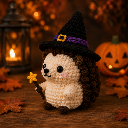 Spooky-Cute Crochet Witch Hedgehog Plushie | Handmade Amigurumi Halloween Stuffed Animal