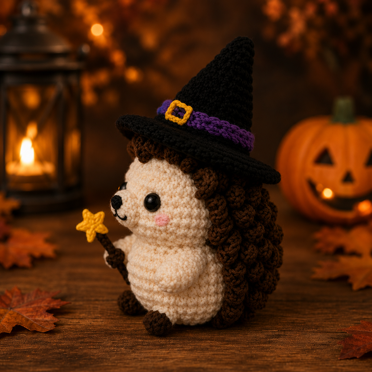 Spooky-Cute Crochet Witch Hedgehog Plushie | Handmade Amigurumi Halloween Stuffed Animal