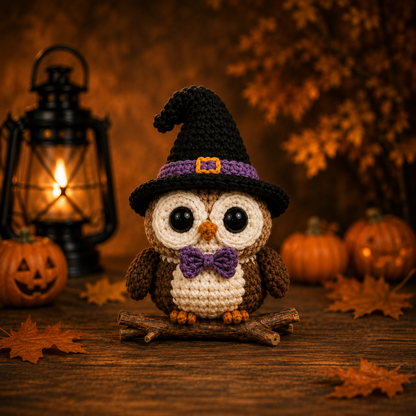 Spooky-Cute Crochet Witch Owl Plushie | Handmade Amigurumi Halloween Stuffed Animal