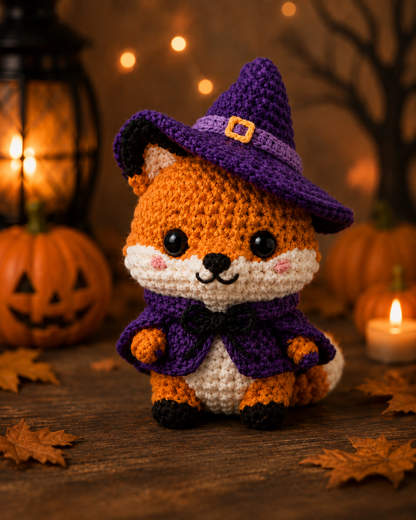 Spooky-Cute Crochet Witch Fox Plushie | Handmade Amigurumi Halloween Stuffed Animal