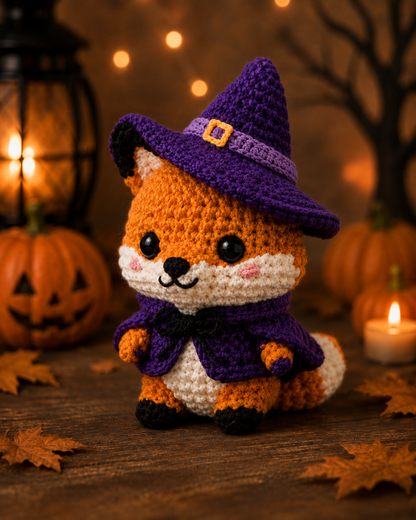 Spooky-Cute Crochet Witch Fox Plushie | Handmade Amigurumi Halloween Stuffed Animal