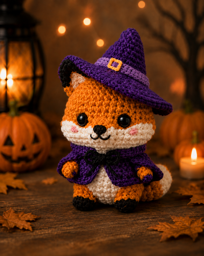 Spooky-Cute Crochet Witch Fox Plushie | Handmade Amigurumi Halloween Stuffed Animal