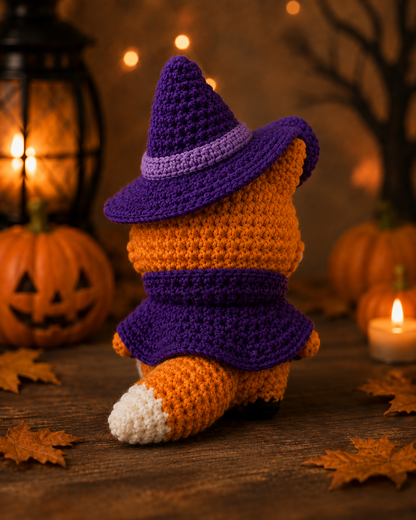 Spooky-Cute Crochet Witch Fox Plushie | Handmade Amigurumi Halloween Stuffed Animal