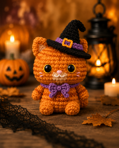 Spooky-Cute Crochet Witch Cat Plushie | Handmade Amigurumi Halloween Stuffed Animal