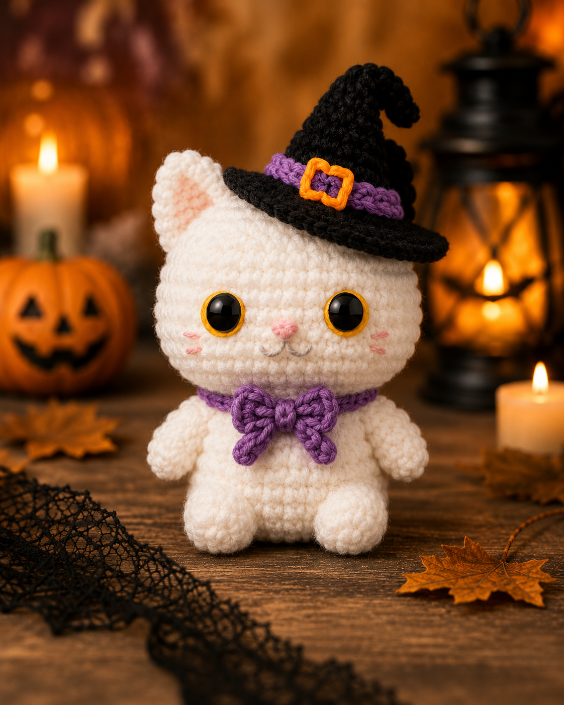 Spooky-Cute Crochet Witch Cat Plushie | Handmade Amigurumi Halloween Stuffed Animal