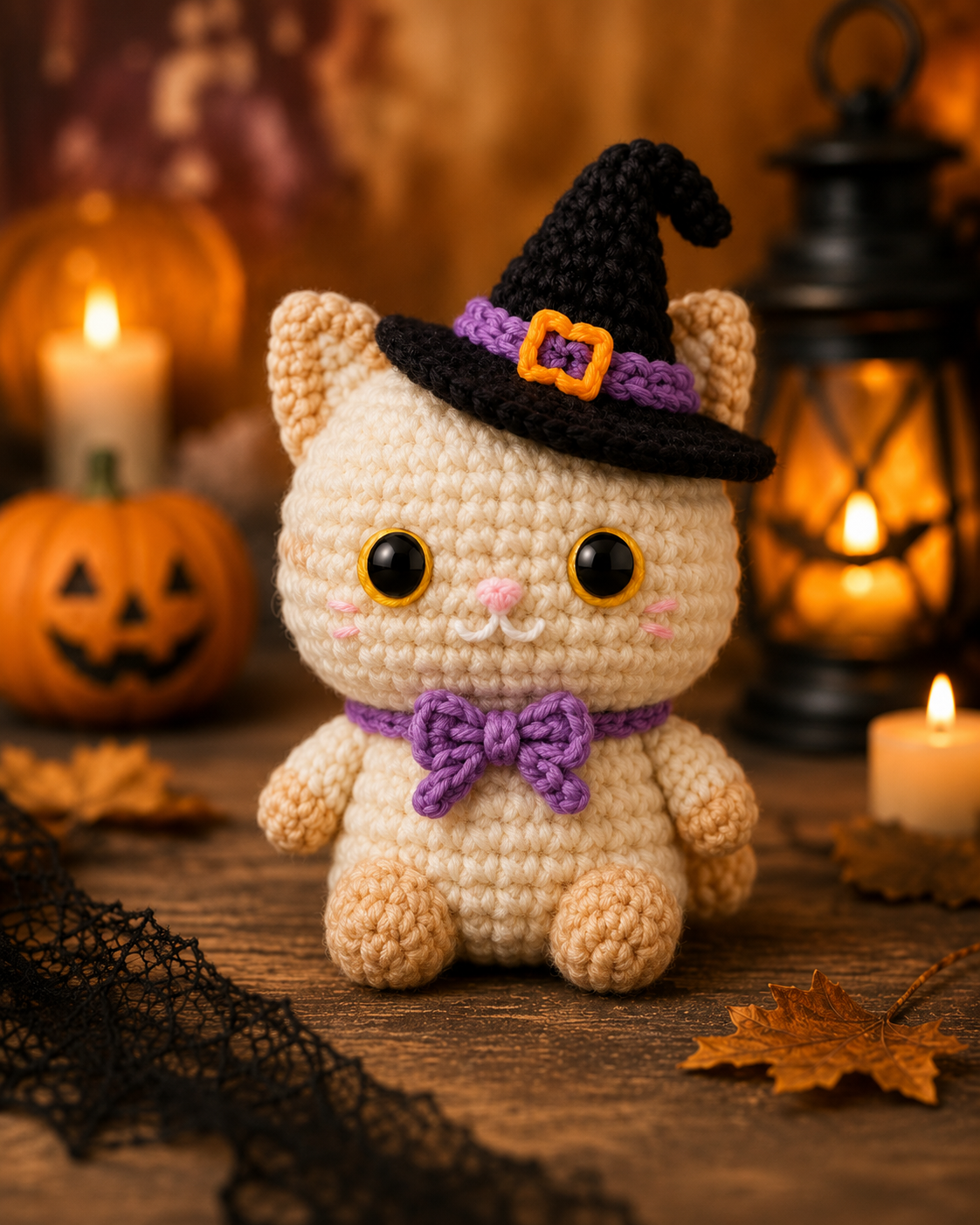 Spooky-Cute Crochet Witch Cat Plushie | Handmade Amigurumi Halloween Stuffed Animal