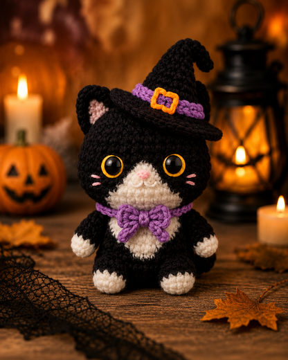 Spooky-Cute Crochet Witch Cat Plushie | Handmade Amigurumi Halloween Stuffed Animal