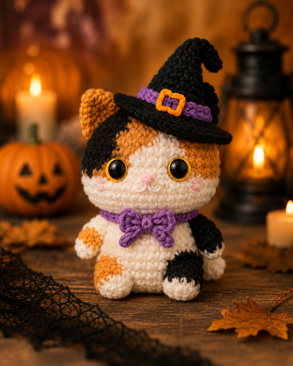 Spooky-Cute Crochet Witch Cat Plushie | Handmade Amigurumi Halloween Stuffed Animal