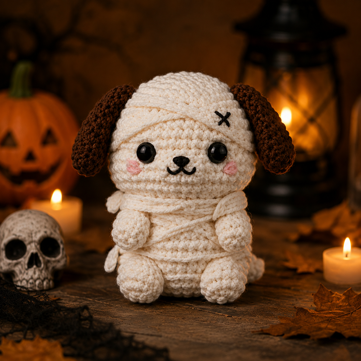 Spooky-Cute Crochet Mummy Puppy Plushie | Handmade Amigurumi Halloween Stuffed Animal
