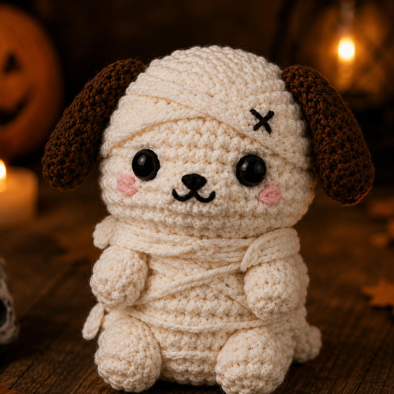 Spooky-Cute Crochet Mummy Puppy Plushie | Handmade Amigurumi Halloween Stuffed Animal