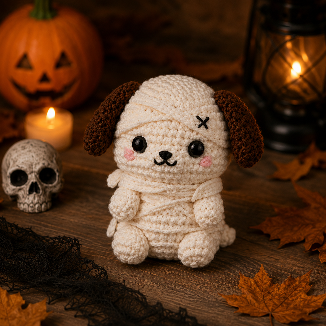 Spooky-Cute Crochet Mummy Puppy Plushie | Handmade Amigurumi Halloween Stuffed Animal