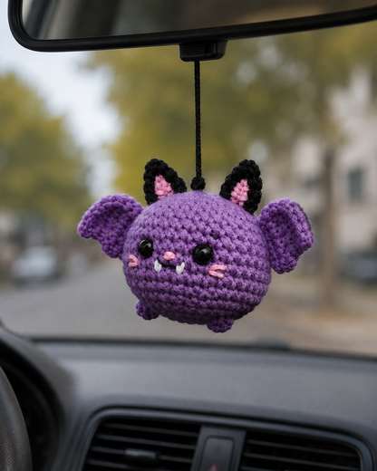 Spooky-Cute Crochet Bat Car Charm Pair | Handmade Amigurumi Halloween Rearview Mirror Accessory