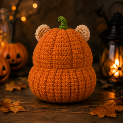 Spooky-Cute Crochet Pumpkin Hamster Plushie | Handmade Amigurumi Halloween Stuffed Animal