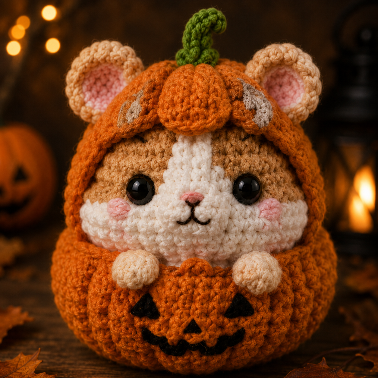 Spooky-Cute Crochet Pumpkin Hamster Plushie | Handmade Amigurumi Halloween Stuffed Animal