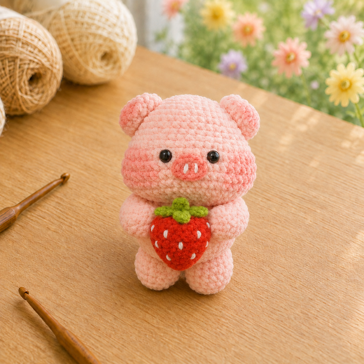 Handmade Crochet Animal Holding a Fruit Plushie | Soft Milk Cotton Amigurumi Stuffed Animal