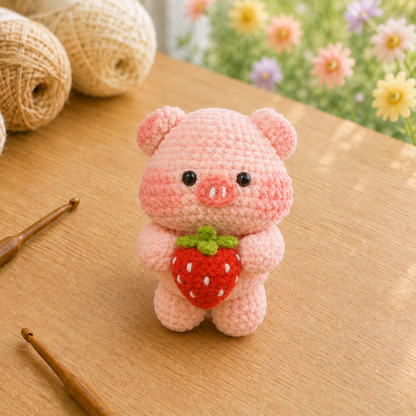 Handmade Crochet Animal Holding a Fruit Plushie | Soft Milk Cotton Amigurumi Stuffed Animal