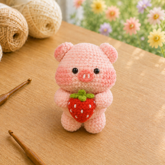 Handmade Crochet Animal Holding a Fruit Plushie | Soft Milk Cotton Amigurumi Stuffed Animal