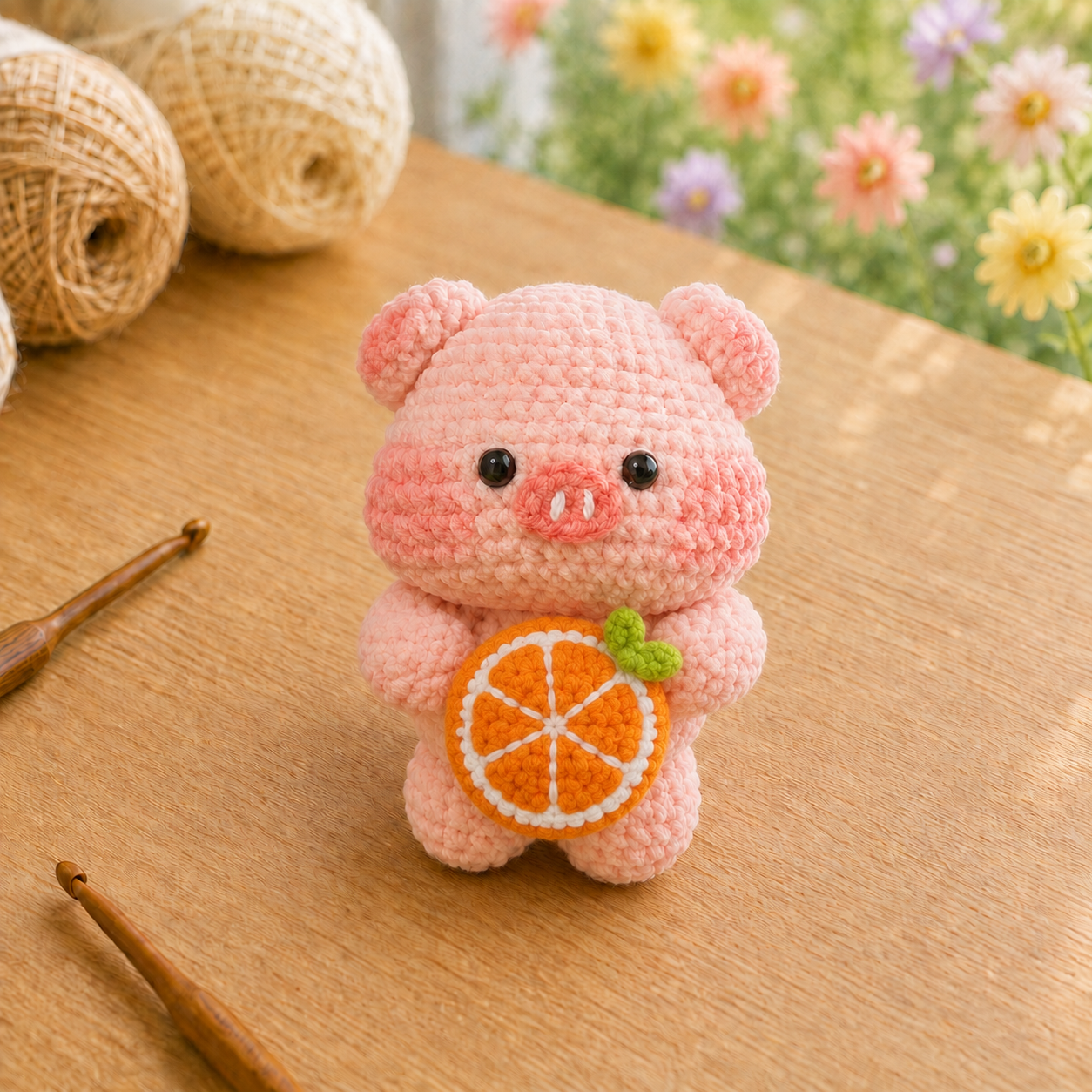 Handmade Crochet Animal Holding a Fruit Plushie | Soft Milk Cotton Amigurumi Stuffed Animal