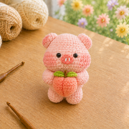 Handmade Crochet Animal Holding a Fruit Plushie | Soft Milk Cotton Amigurumi Stuffed Animal