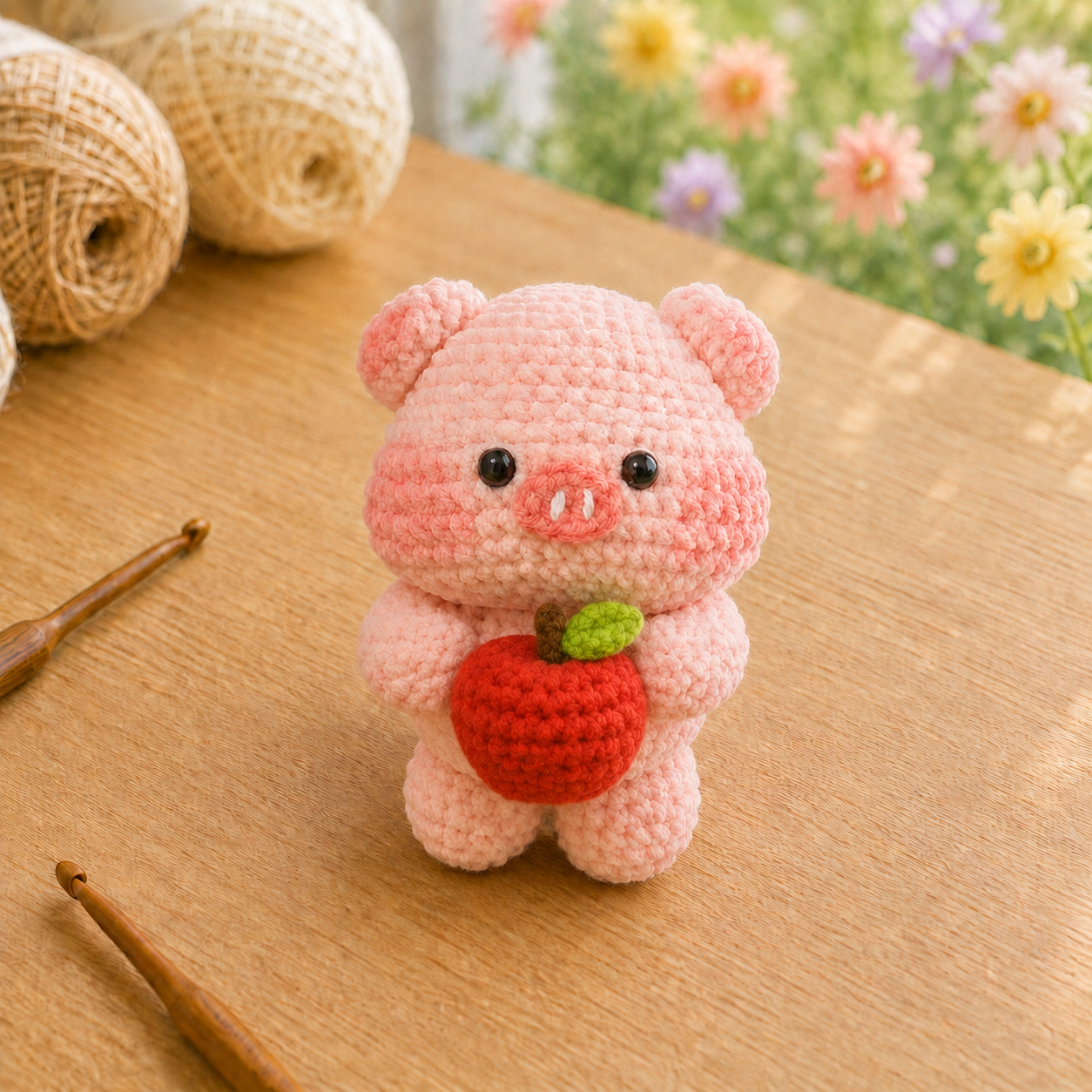 Handmade Crochet Animal Holding a Fruit Plushie | Soft Milk Cotton Amigurumi Stuffed Animal