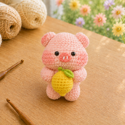 Handmade Crochet Animal Holding a Fruit Plushie | Soft Milk Cotton Amigurumi Stuffed Animal