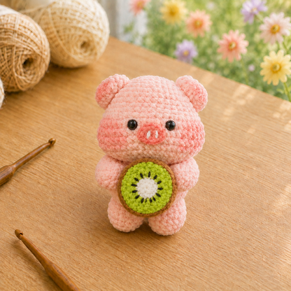 Handmade Crochet Animal Holding a Fruit Plushie | Soft Milk Cotton Amigurumi Stuffed Animal
