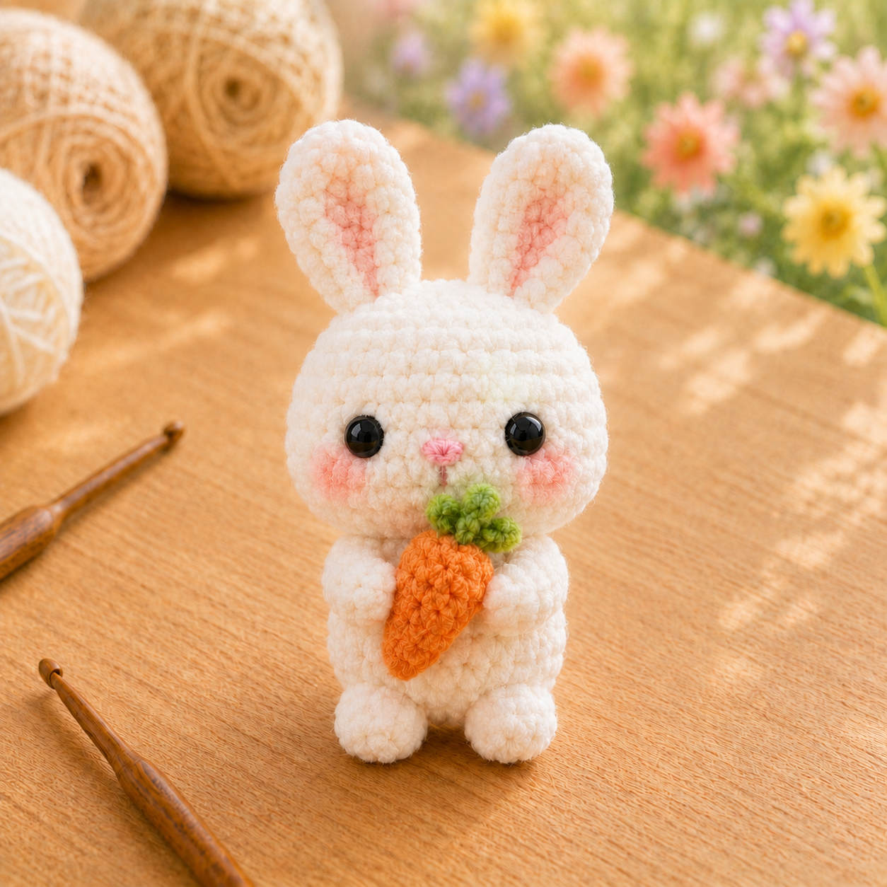 Handmade Crochet Bunny Holding a Carrot Plushie | Soft Milk Cotton Amigurumi Stuffed Animal