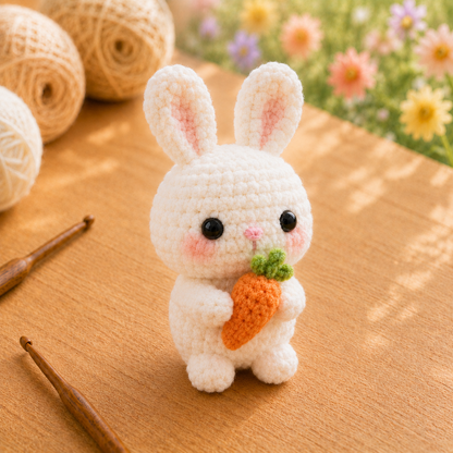 Handmade Crochet Bunny Holding a Carrot Plushie | Soft Milk Cotton Amigurumi Stuffed Animal