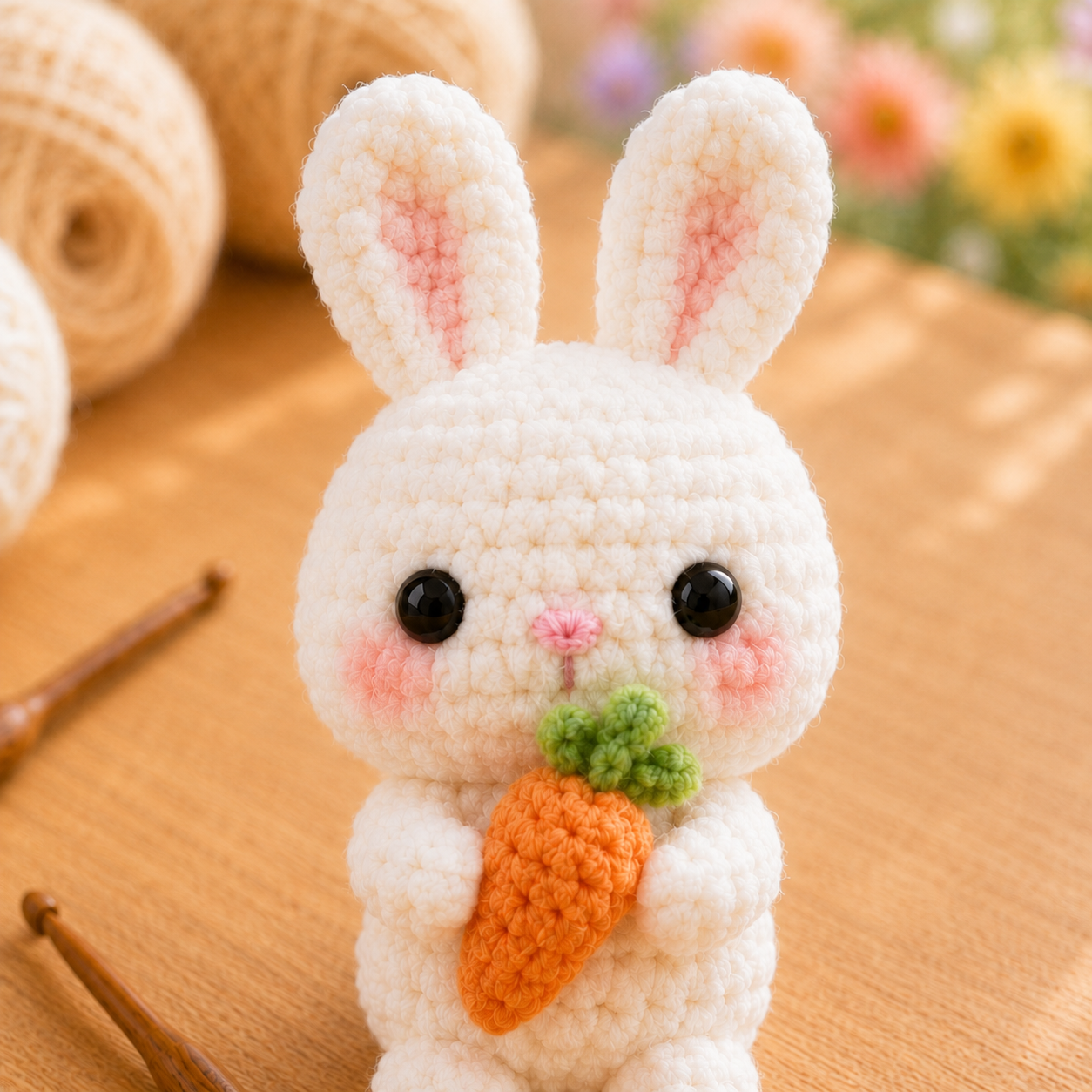 Handmade Crochet Bunny Holding a Carrot Plushie | Soft Milk Cotton Amigurumi Stuffed Animal