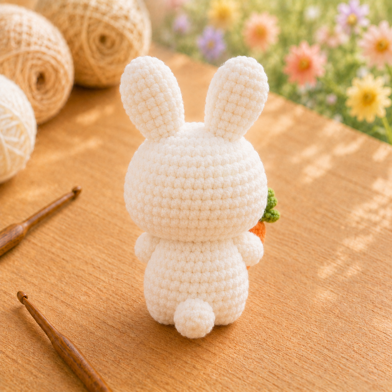 Handmade Crochet Bunny Holding a Carrot Plushie | Soft Milk Cotton Amigurumi Stuffed Animal