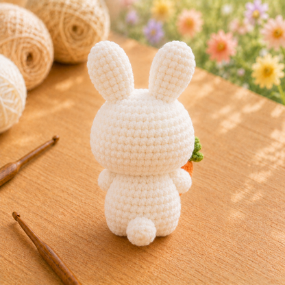 Handmade Crochet Bunny Holding a Carrot Plushie | Soft Milk Cotton Amigurumi Stuffed Animal
