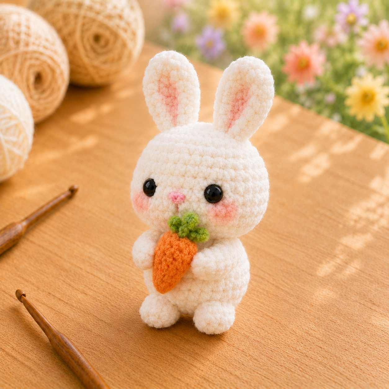 Handmade Crochet Bunny Holding a Carrot Plushie | Soft Milk Cotton Amigurumi Stuffed Animal