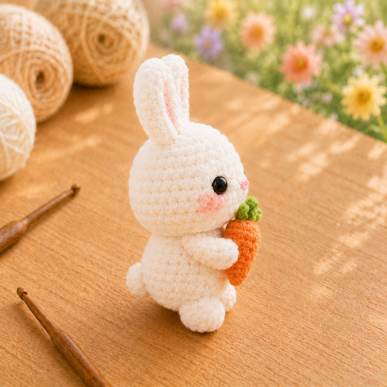 Handmade Crochet Bunny Holding a Carrot Plushie | Soft Milk Cotton Amigurumi Stuffed Animal