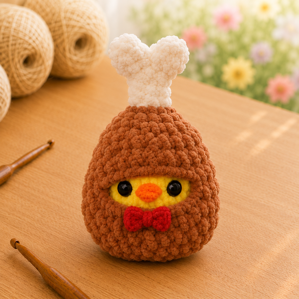 Handmade Crochet Chick in Fried Chicken Costume Keychain | Adorable Bag Charm