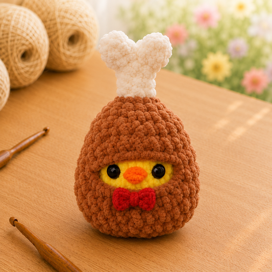 Handmade Crochet Chick in Fried Chicken Costume Keychain | Adorable Bag Charm
