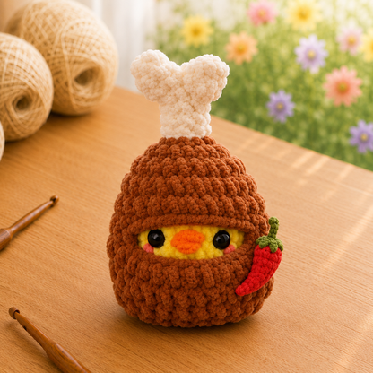 Handmade Crochet Chick in Fried Chicken Costume Keychain | Adorable Bag Charm