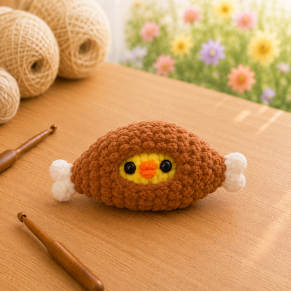 Handmade Crochet Chick in Fried Chicken Costume Keychain | Adorable Bag Charm