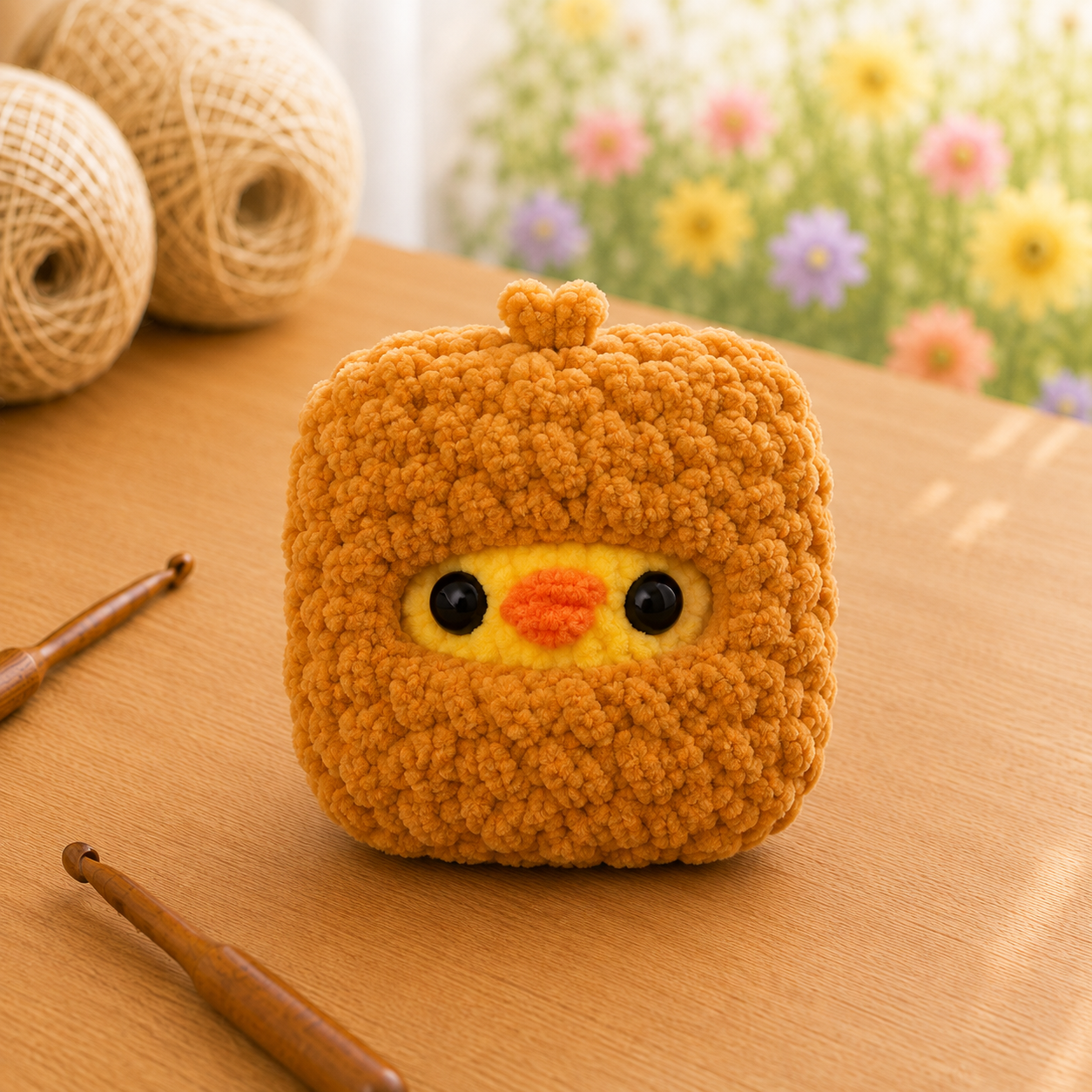 Handmade Crochet Chick in Fried Chicken Costume Keychain | Adorable Bag Charm