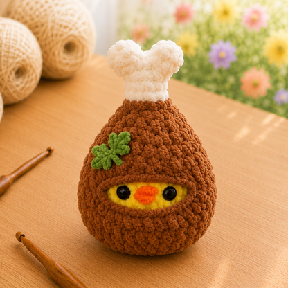 Handmade Crochet Chick in Fried Chicken Costume Keychain | Adorable Bag Charm