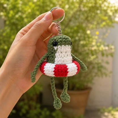 Handmade Crochet Frog with Swim Ring Keychain | Adorable Summer Bag Charm