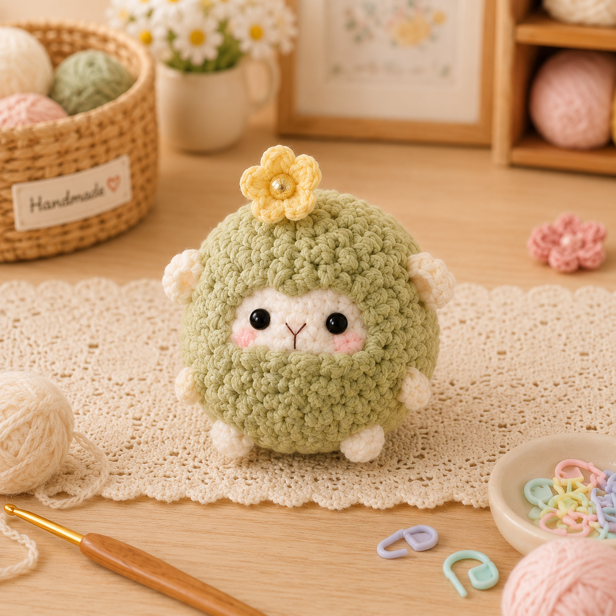 Handmade Crochet Fluffy Sheep with Flower Plushie Collection | Soft Velvet Amigurumi Stuffed Animal Set