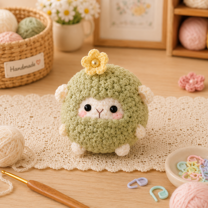 Handmade Crochet Fluffy Sheep with Flower Plushie Collection | Soft Velvet Amigurumi Stuffed Animal Set