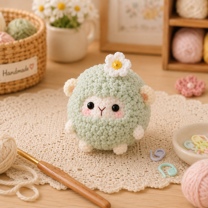 Handmade Crochet Fluffy Sheep with Flower Plushie Collection | Soft Velvet Amigurumi Stuffed Animal Set