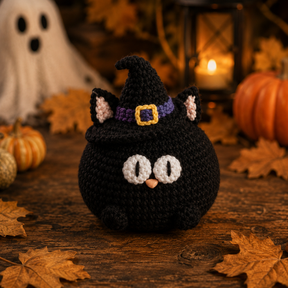 Handmade Crochet Halloween Witch Cat Plushie Collection | Spooky Cute Amigurumi Stuffed Animal Set