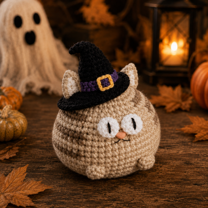 Handmade Crochet Halloween Witch Cat Plushie Collection | Spooky Cute Amigurumi Stuffed Animal Set