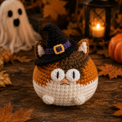 Handmade Crochet Halloween Witch Cat Plushie Collection | Spooky Cute Amigurumi Stuffed Animal Set