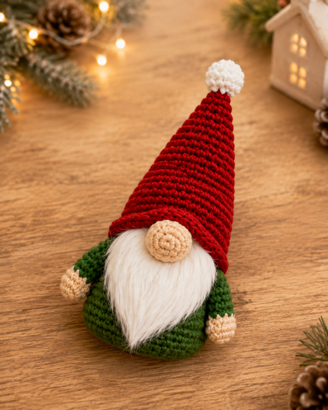 Festive Crochet Christmas Gnome Plushie | Handmade Amigurumi Holiday Tabletop Decor & Toy