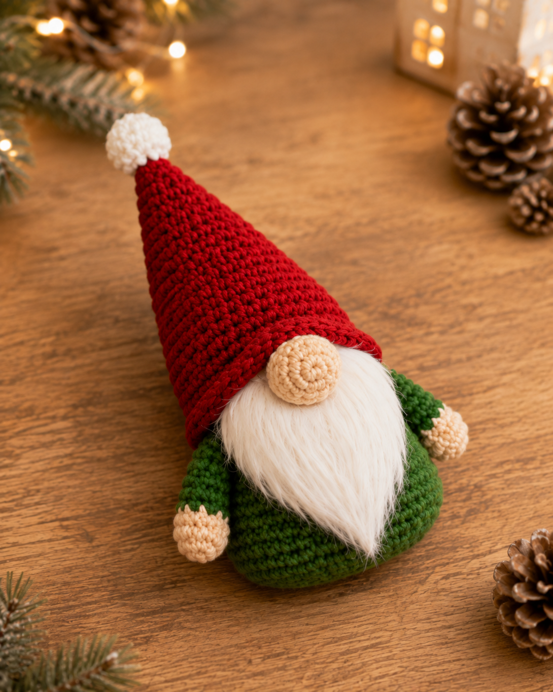 Festive Crochet Christmas Gnome Plushie | Handmade Amigurumi Holiday Tabletop Decor & Toy