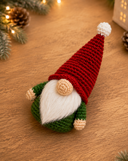 Festive Crochet Christmas Gnome Plushie | Handmade Amigurumi Holiday Tabletop Decor & Toy